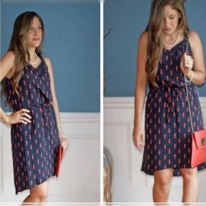 Merona Seahorse Print Sleeveless  Hi low dress Navy & Orange Size M